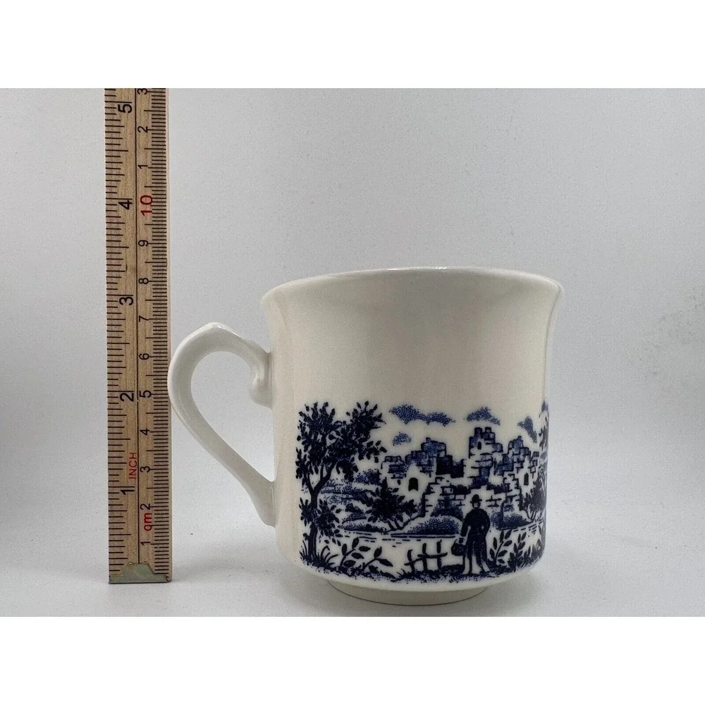 Vintage Blue & White Cottage Glossy Bone China Pastoral‎ Chinoiserie Coffee Cups
